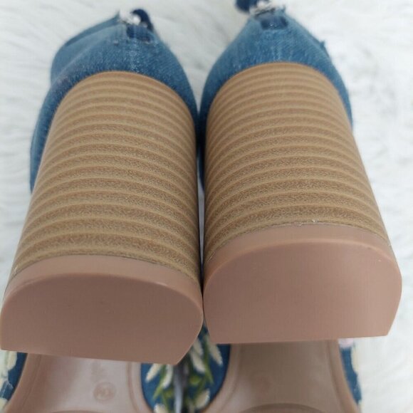 Dolce Mojo Moxy Denim Floral Boho Embroidered Heeled Sandals Shoes Open Toe 10M - Picture 9 of 10